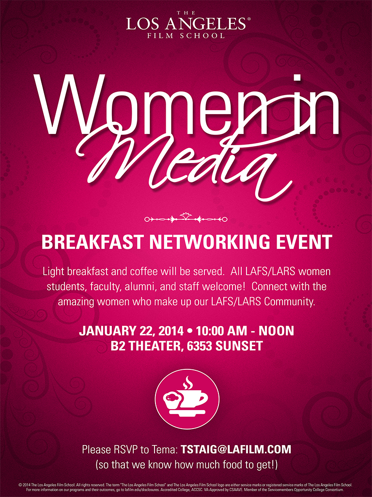 women in media breakfast networking event the los angeles film school networking event flyer example