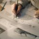 Person handwriting storyboards