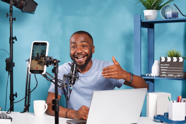 Rise of the Creator Economy. Man livestreaming